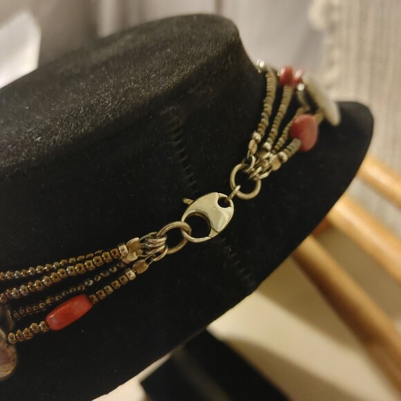 Sterling Silver Natural Stone Necklace Red Jasper or Coral stamped 925 - Picture 6 of 13